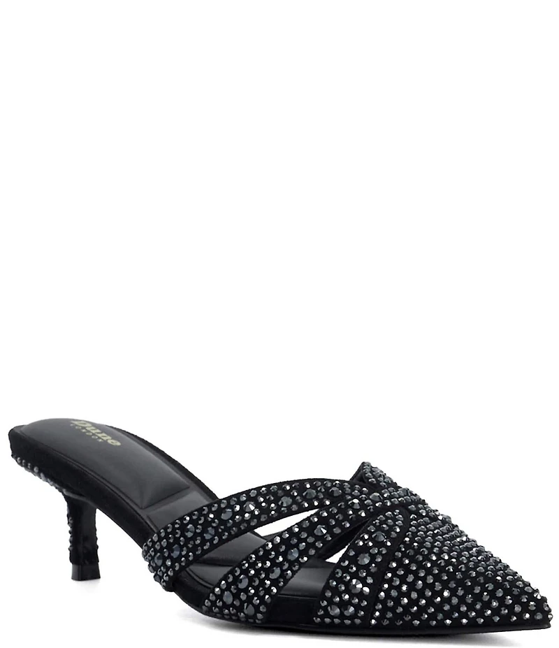 Dune London Calla Rhinestone Slip On Kitten Heel Mules