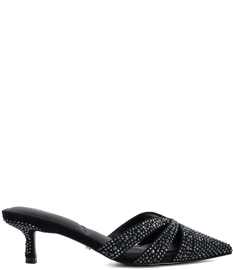 Dune London Calla Rhinestone Slip On Kitten Heel Mules