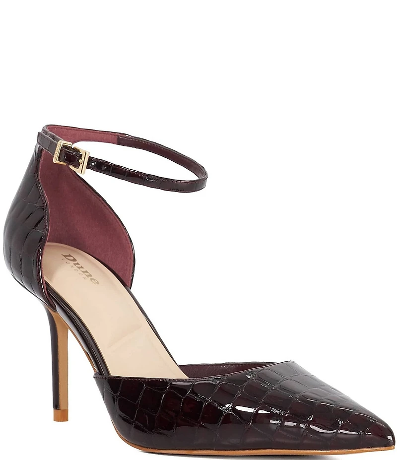 Dune London Calmness Croco Embossed Patent Leather Ankle Strap Pumps