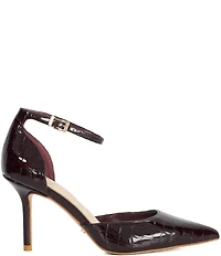 Dune London Calmness Croco Embossed Patent Leather Ankle Strap Pumps