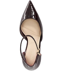 Dune London Calmness Croco Embossed Patent Leather Ankle Strap Pumps