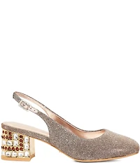 Dune London Catharine Glitter Metallic Jeweled Block Heel Slingback Pumps