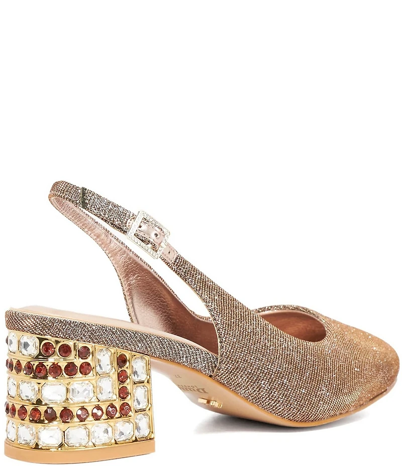 Dune London Catharine Glitter Metallic Jeweled Block Heel Slingback Pumps