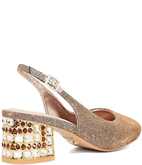 Dune London Catharine Glitter Metallic Jeweled Block Heel Slingback Pumps