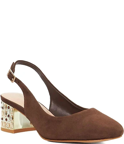 Dune London Catharine Suede Jeweled Block Heel Slingback Pumps