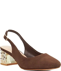 Dune London Catharine Suede Jeweled Block Heel Slingback Pumps