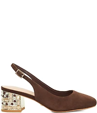 Dune London Catharine Suede Jeweled Block Heel Slingback Pumps