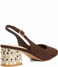 Dune London Catharine Suede Jeweled Block Heel Slingback Pumps