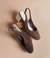Dune London Catharine Suede Jeweled Block Heel Slingback Pumps