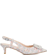 Dune London Centrepiece Boucle Rhinestone Brooch Ornament Slingback Kitten Heel Pumps