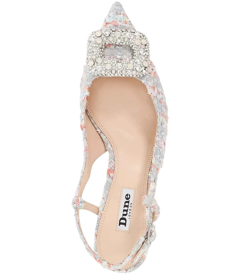 Dune London Centrepiece Boucle Rhinestone Brooch Ornament Slingback Kitten Heel Pumps
