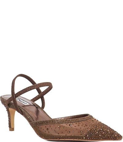 Dune London Charismatic Diamante Mesh Ankle Strap Dress Pumps
