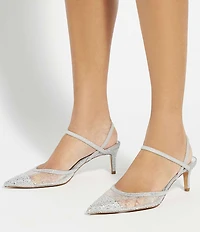 Dune London Charismatic Diamante Mesh Ankle Strap Dress Pumps