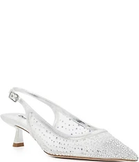 Dune London Ciana Rhinestone Mesh Slingback Kitten Heel Dress Pumps