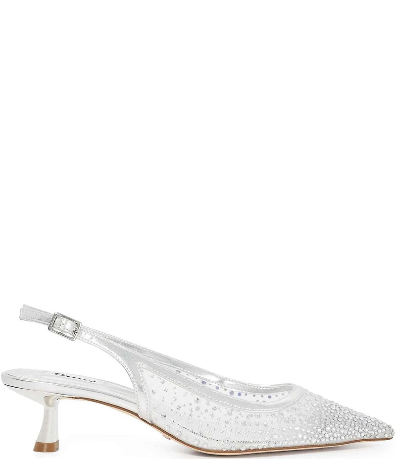 Dune London Ciana Rhinestone Mesh Slingback Kitten Heel Dress Pumps