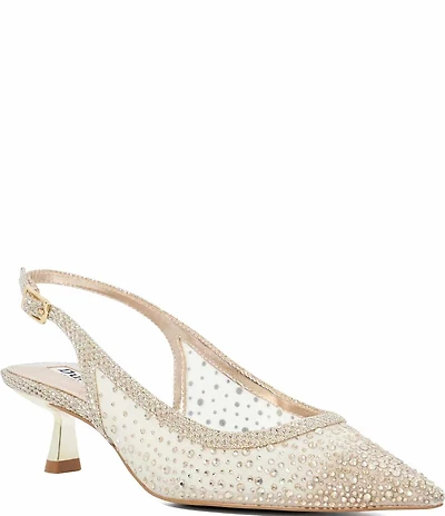 Dune London Ciana Rhinestone Mesh Slingback Kitten Heel Dress Pumps