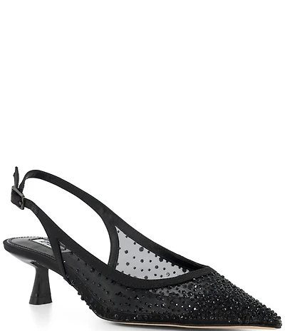 Dune London Ciana Rhinestone Mesh Slingback Kitten Heel Dress Pumps