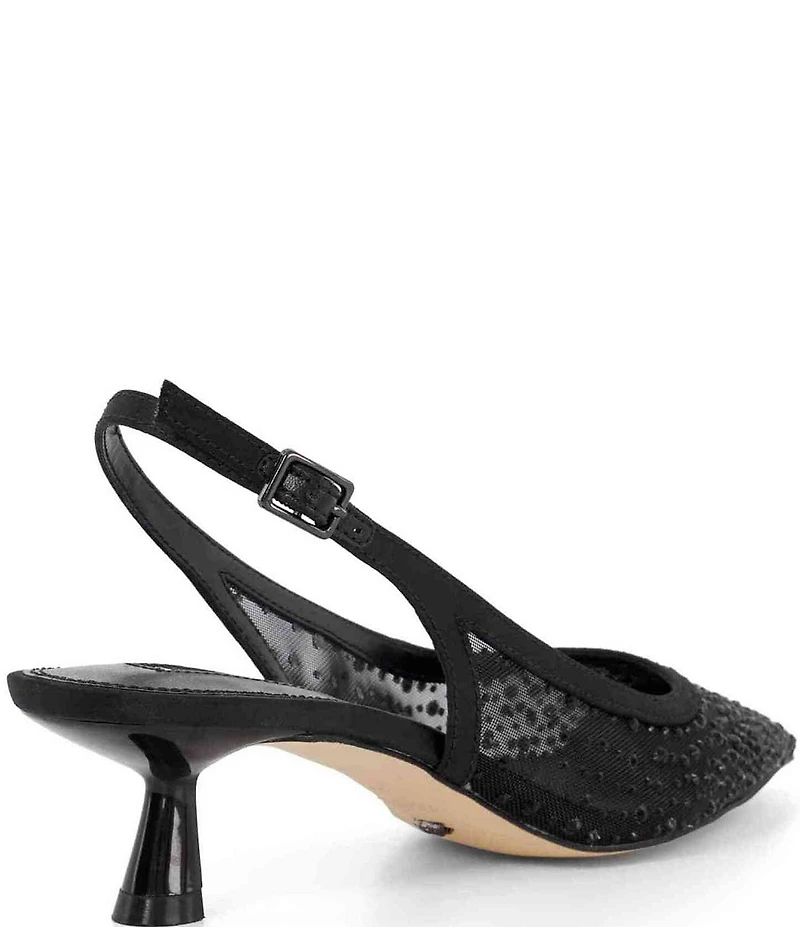 Dune London Ciana Rhinestone Mesh Slingback Kitten Heel Dress Pumps