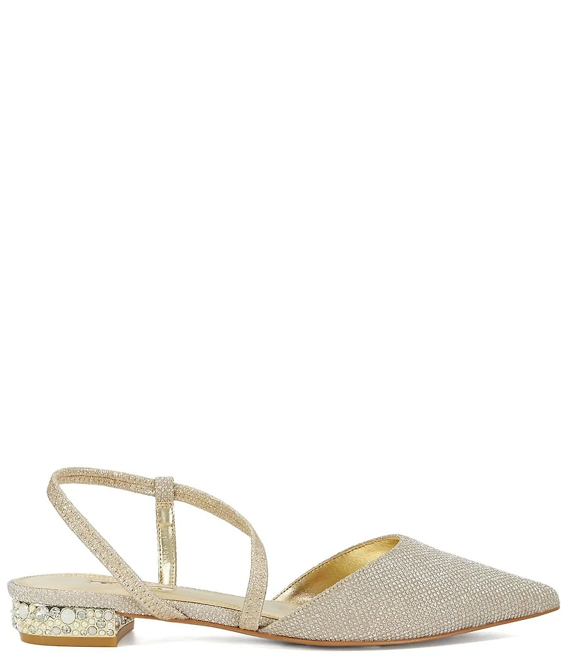 Dune London Command Metallic Slingback Embellished Heel Flats