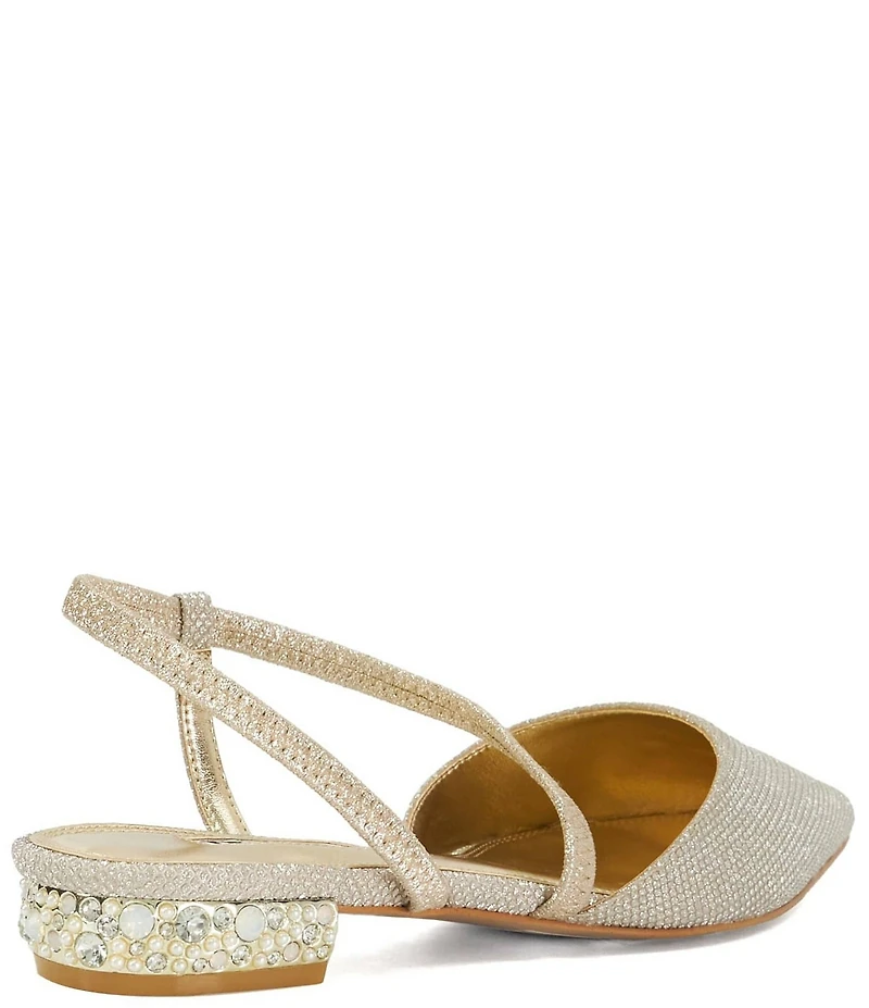 Dune London Command Metallic Slingback Embellished Heel Flats