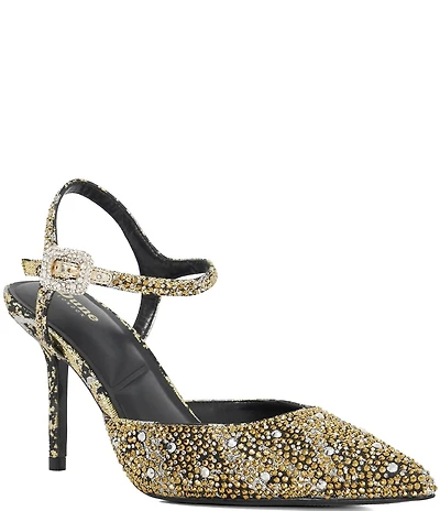 Dune London Confident Hot-Fix Ankle Strap Pointed Toe Dress Pumps