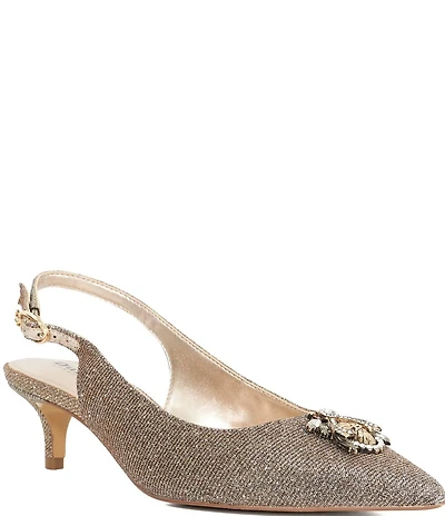 Dune London Context Signature Glitter Jewel Bug Ornament Slingback Kitten Heel Pumps