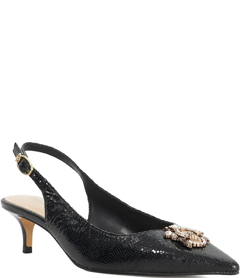Dune London Context Signature Shimmer Jewel Bug Ornament Slingback Kitten Heel Pumps