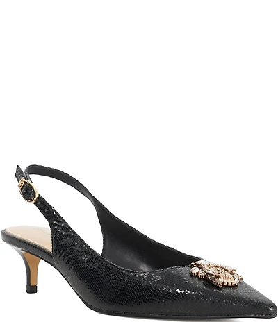 Dune London Context Signature Shimmer Jewel Bug Ornament Slingback Kitten Heel Pumps