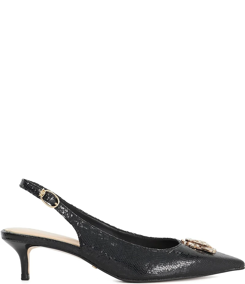 Dune London Context Signature Shimmer Jewel Bug Ornament Slingback Kitten Heel Pumps