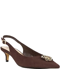 Dune London Context Suede Jewel Bug Ornament Slingback Kitten Heel Pumps
