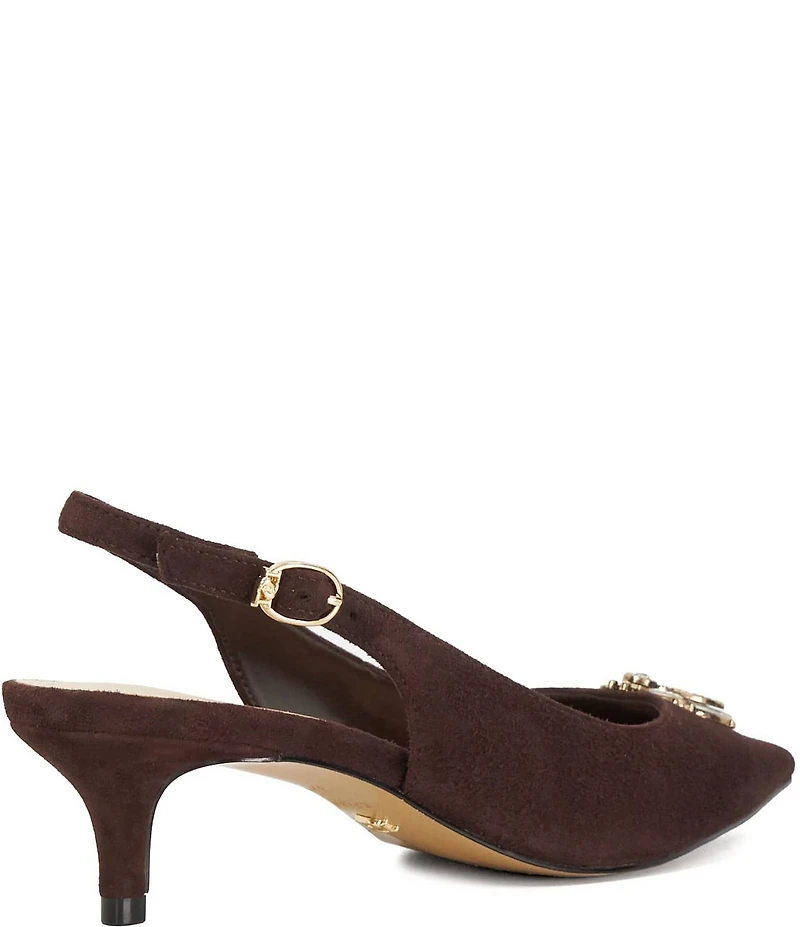 Dune London Context Suede Jewel Bug Ornament Slingback Kitten Heel Pumps