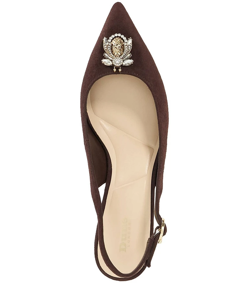 Dune London Context Suede Jewel Bug Ornament Slingback Kitten Heel Pumps
