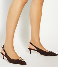 Dune London Context Suede Jewel Bug Ornament Slingback Kitten Heel Pumps