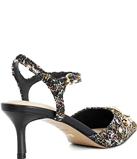 Dune London Cultivating Winter Boucle Point Toe Ankle Strap Kitten Heel Pumps