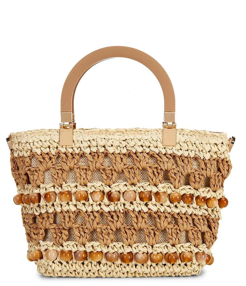 Dune London Dahlia Flower Beaded Raffia Top Handle Satchel Bag