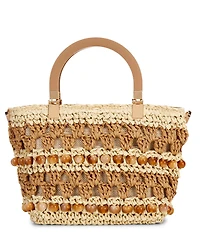 Dune London Dahlia Flower Beaded Raffia Top Handle Satchel Bag