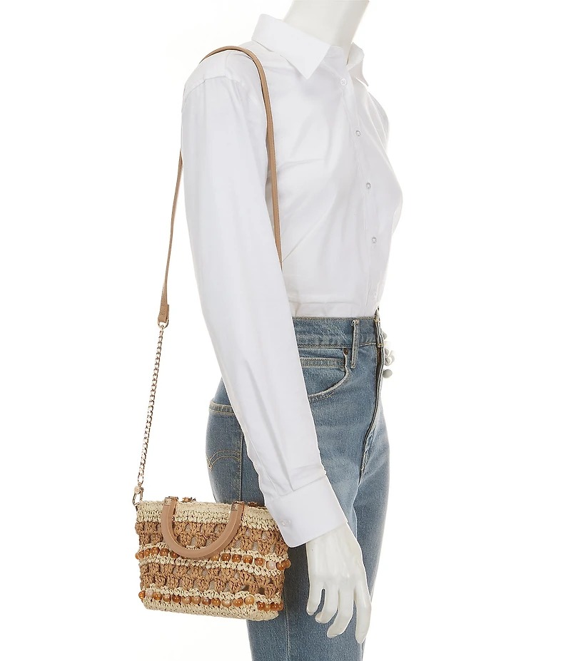 Dune London Dahlia Flower Beaded Raffia Top Handle Satchel Bag