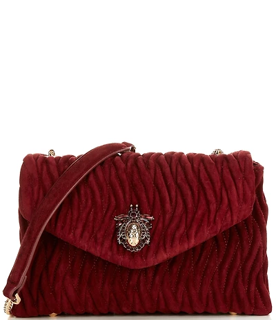 Dune London Darling Burgundy Quilted Suede Convertible Shoulder Bag