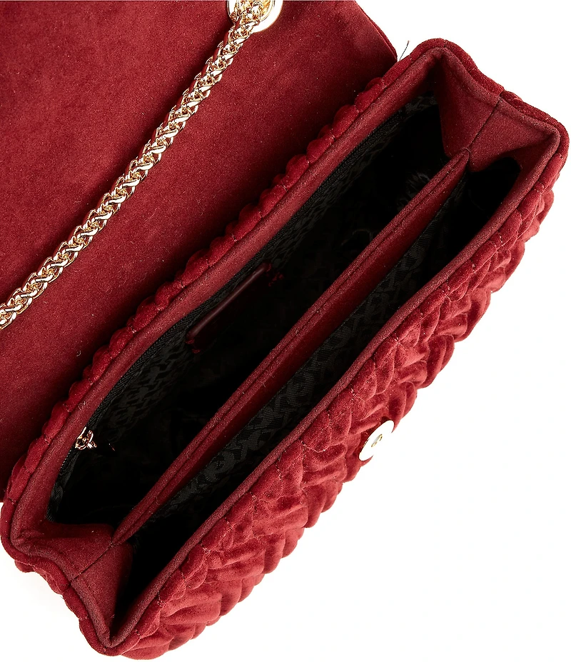 Dune London Darling Burgundy Quilted Suede Convertible Shoulder Bag