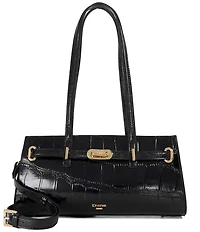 Dune London Depend Black Croc Embossed Shoulder Bag