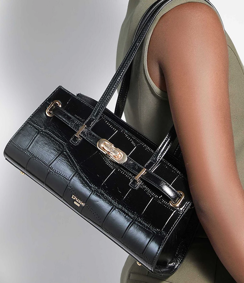 Dune London Depend Black Croc Embossed Shoulder Bag