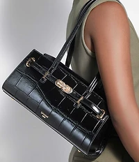 Dune London Depend Black Croc Embossed Shoulder Bag