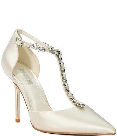 Dune London Devotional Jeweled T-Strap Bridal Pumps