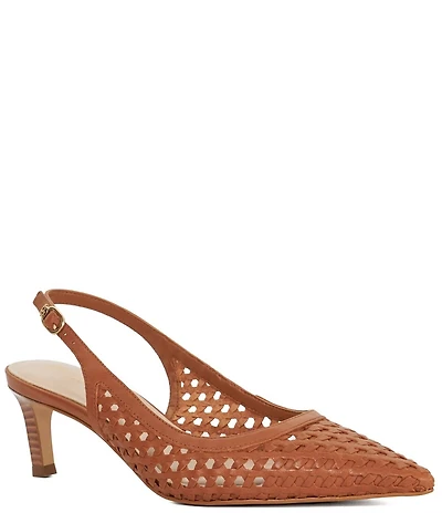 Dune London Divided Leather Perforated Pointed Toe Kitten Heel Pumps