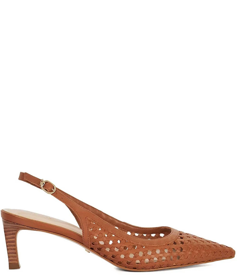Dune London Divided Leather Perforated Pointed Toe Kitten Heel Pumps
