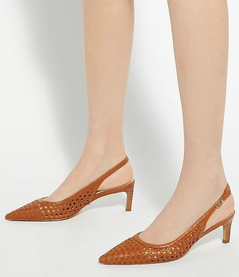 Dune London Divided Leather Perforated Pointed Toe Kitten Heel Pumps