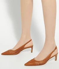 Dune London Divided Leather Perforated Pointed Toe Kitten Heel Pumps