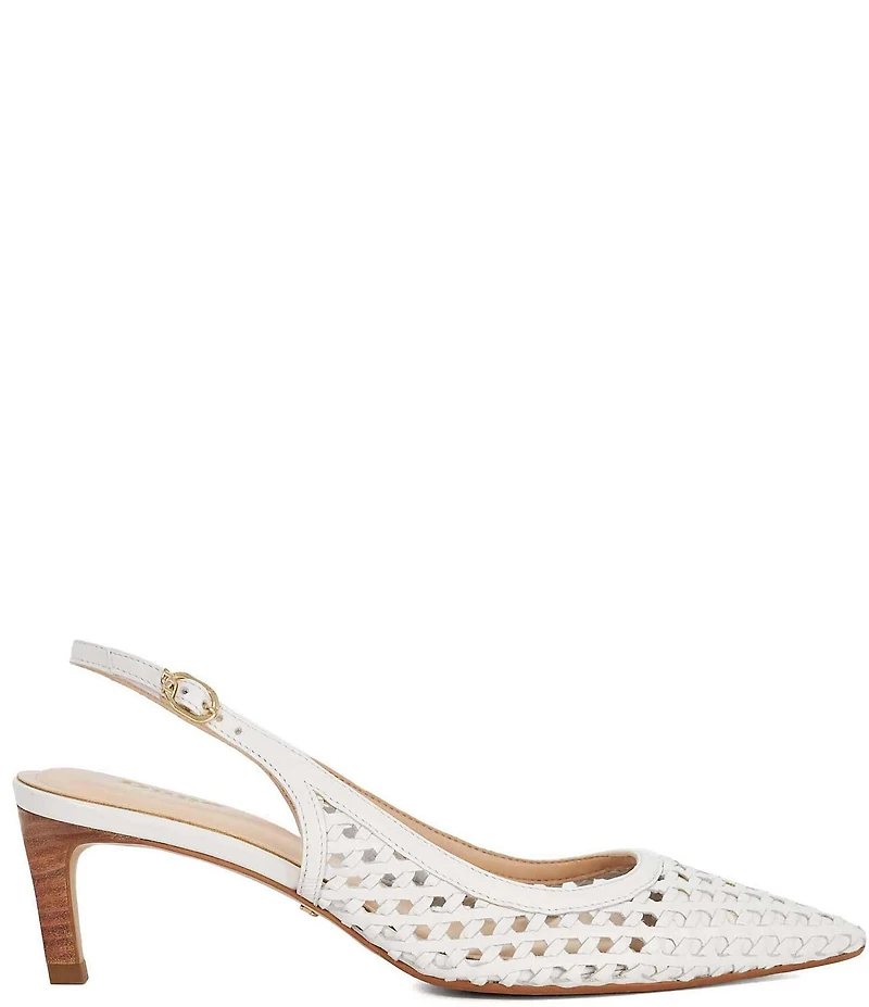 Dune London Divided Leather Perforated Pointed Toe Kitten Heel Pumps