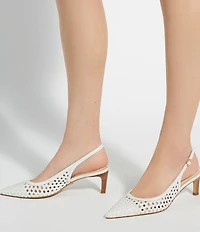 Dune London Divided Leather Perforated Pointed Toe Kitten Heel Pumps