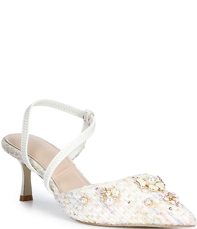 Dune London Dyana Floral Embellished Fabric Pumps